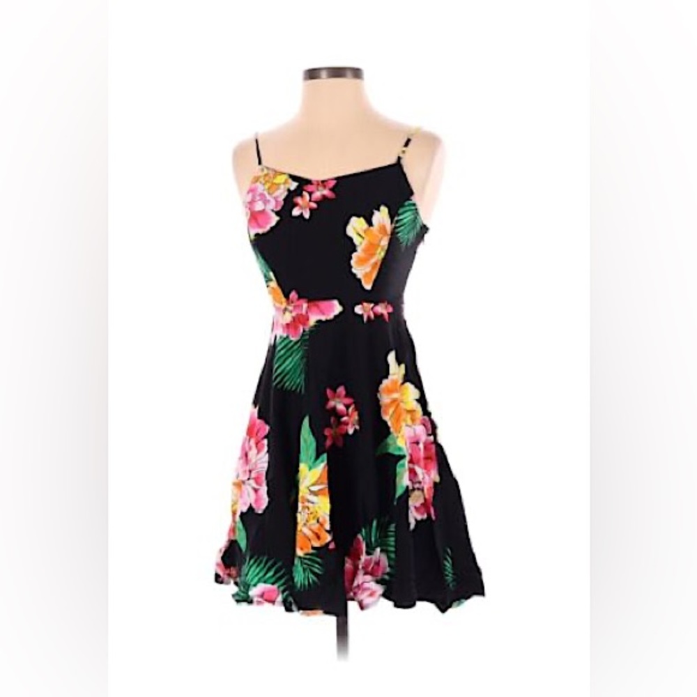 Fit & Flare Floral Sun Dress (Black, Size LARGE)